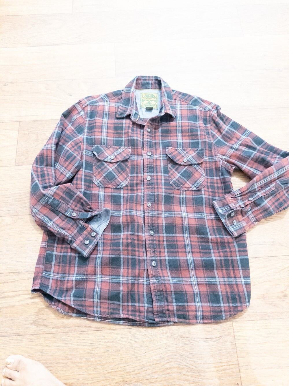 Anchorage Expedition Red Black Plaid Flannel Shirt Men’s L Tall LT Button Front